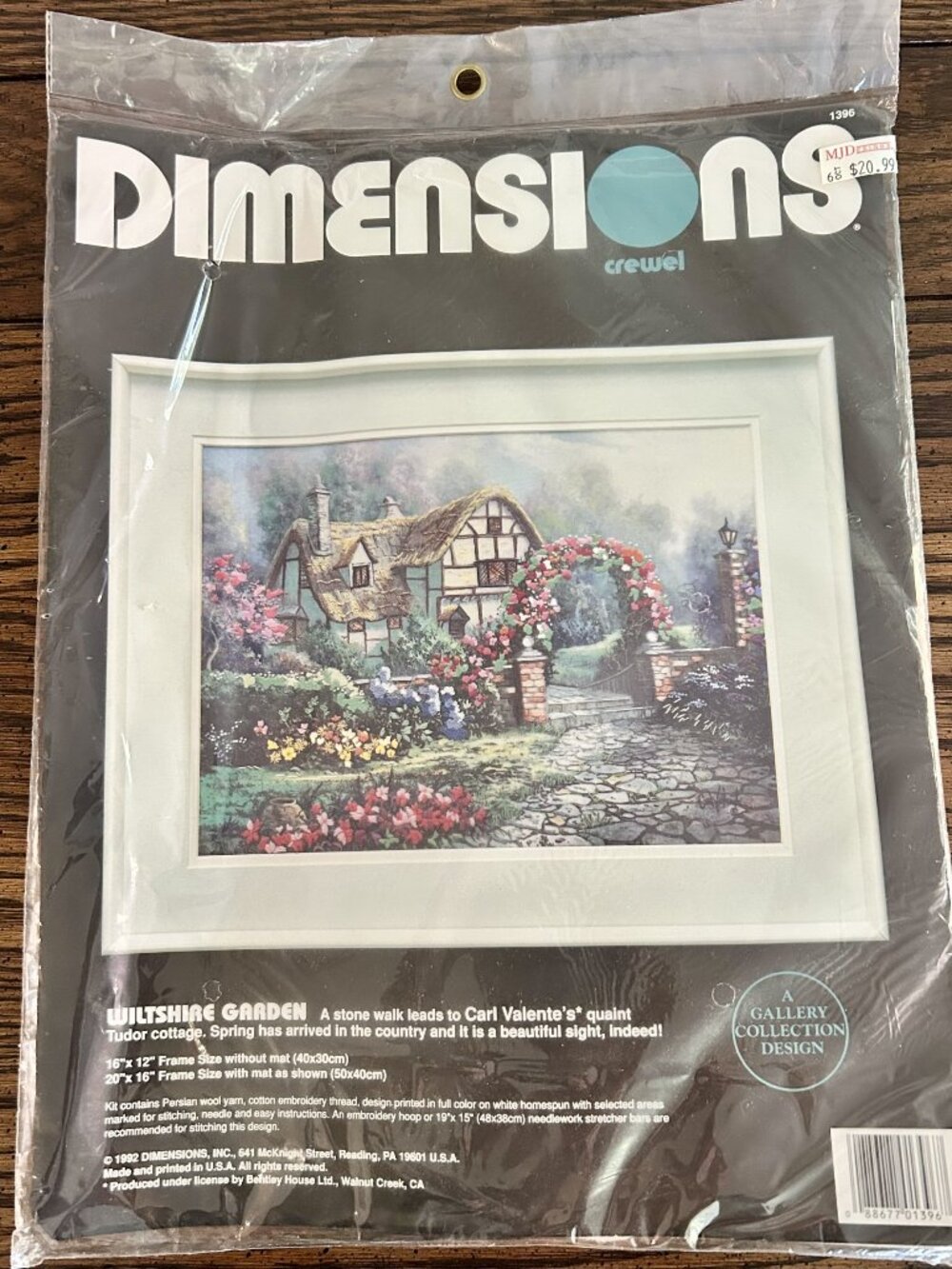Vintage 1992 Dimensions Crewel Embroidery Kit Titled "Wiltshire Garden"